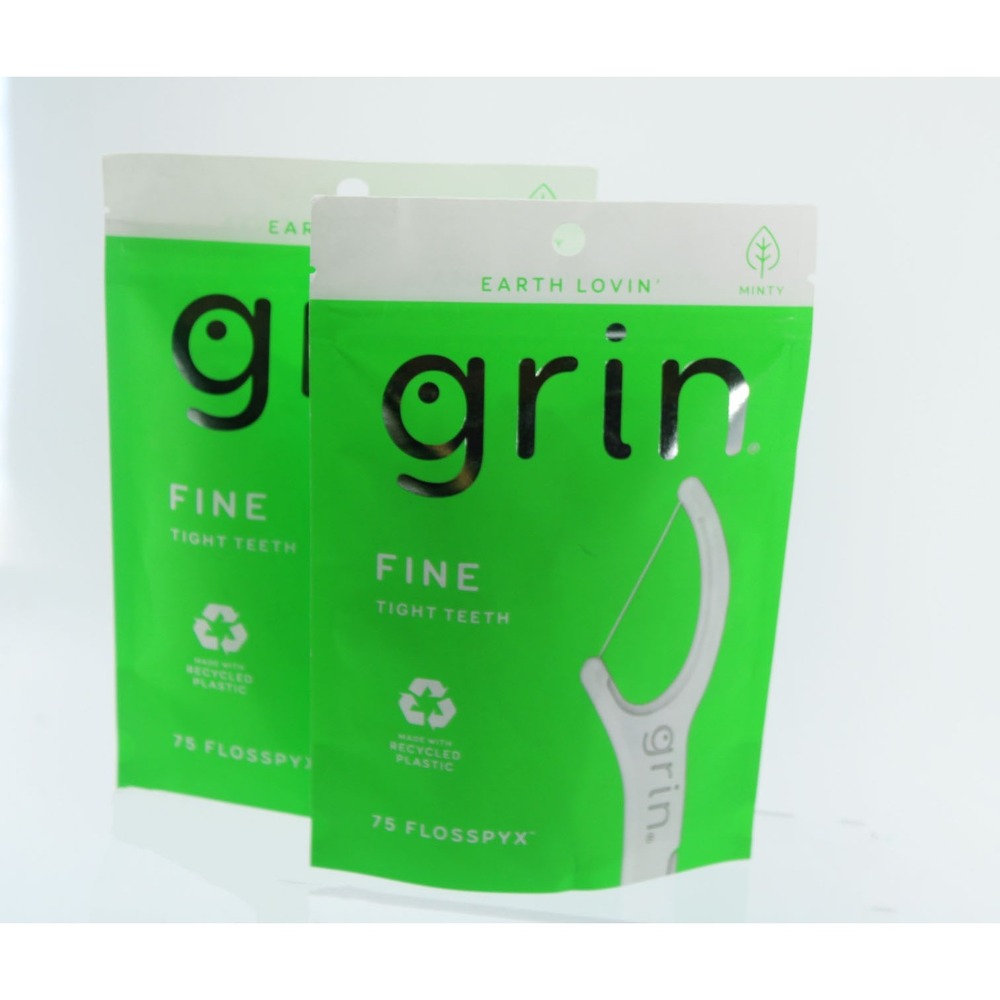Grin Oral Care Fine Floss Picks Tight Teeth Recycled Plastic Minty 75ct 2 Pack